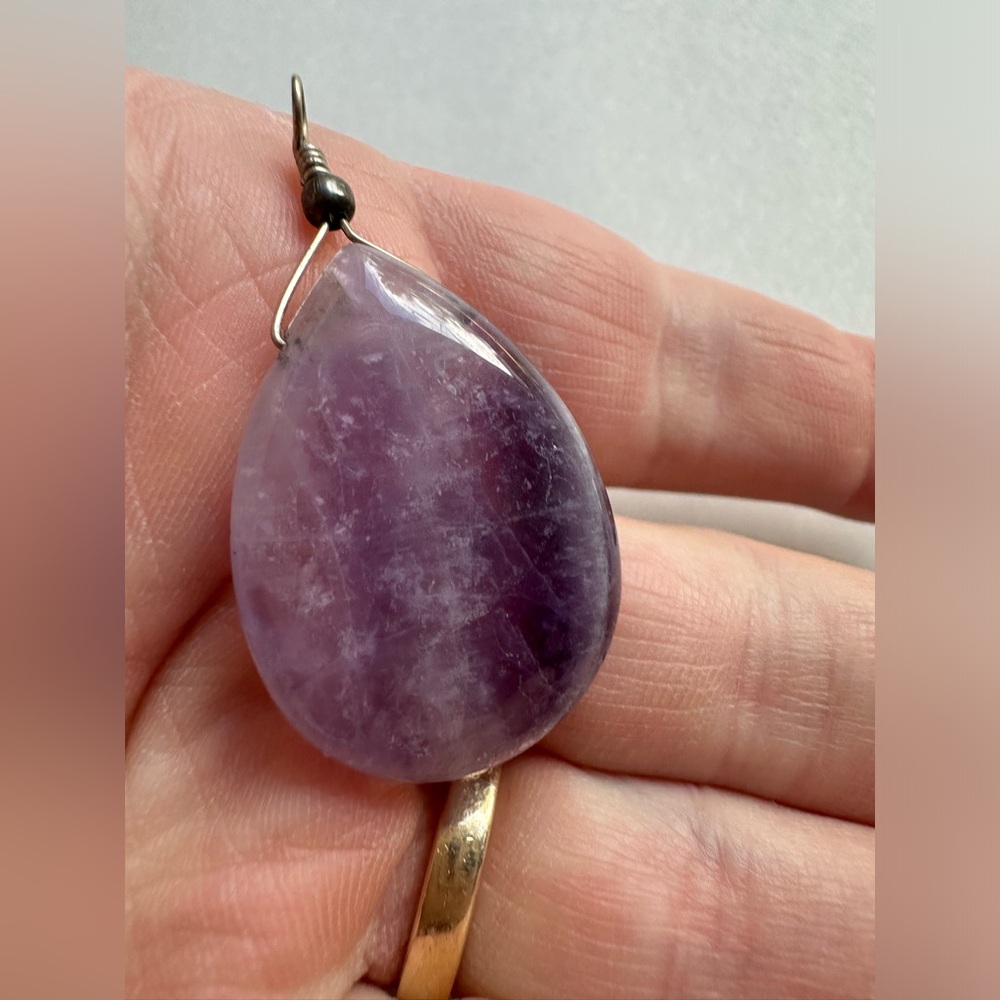 Teardrop amethyst pendant metal wire wrapped